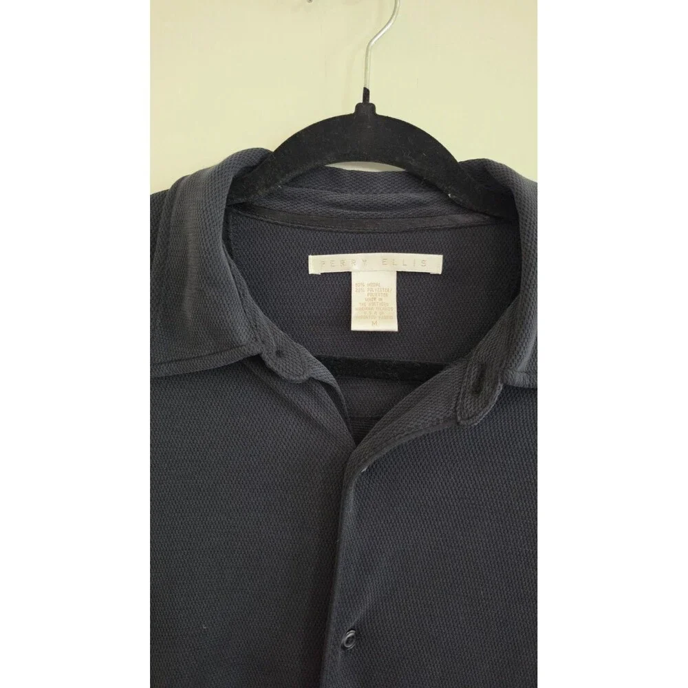 VTG Y2K Perry Ellis Mens L Sheer Shirt Black Button Up 90s Minimalist USA